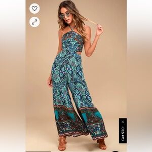 FREE PEOPLE MARIBELLE NAVY BLUE PRINT JUMPSUIT
